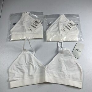 Jenni Womens Bralette Bra Set of 3 Light Support Low Scoop Neck White Pullover M